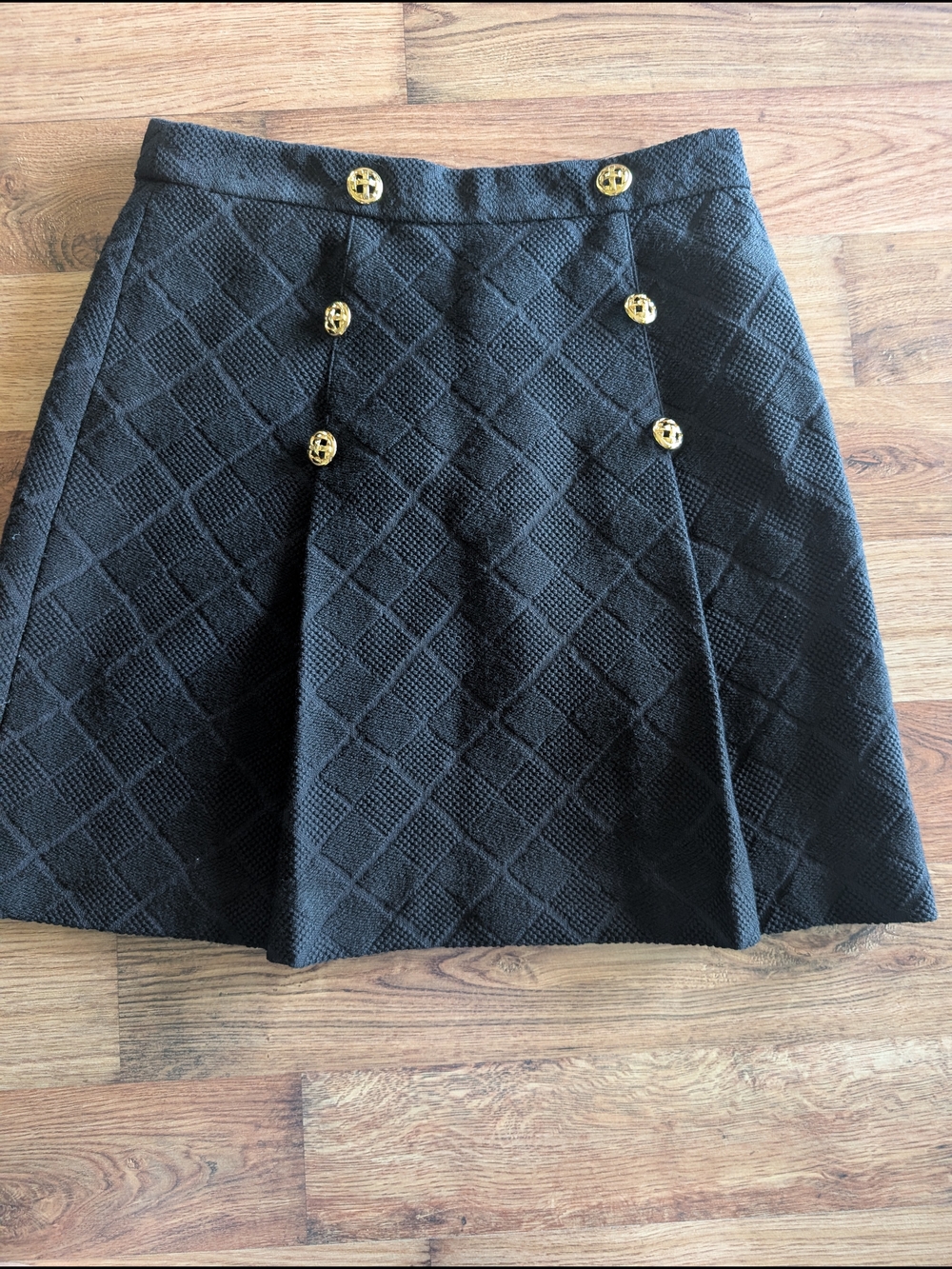 Milly Of New York Black Textured A-Line Skirt with Gold Buttonsbsize 6